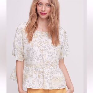 WILFRED ARITZIA Macee Blouse Illustrated Print Peplum